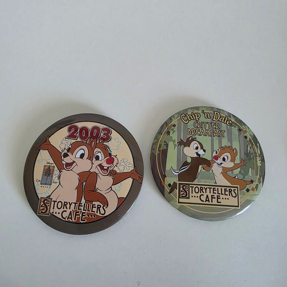Disney Storytellers Cafe Chip 'n Dale Pinback Button Lot of 2 Grand Californian